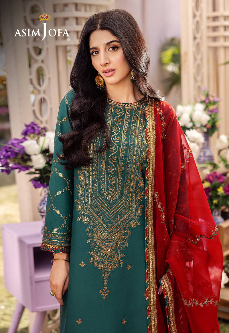 Asim Jofa 3 Piece Custom Stitched Suit - Green - LB286624