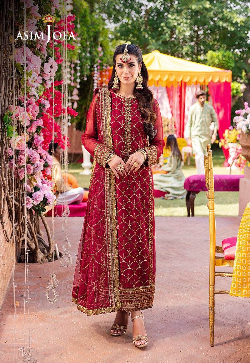 Asim Jofa 3 Piece Custom Stitched Suit - Red - LB287247