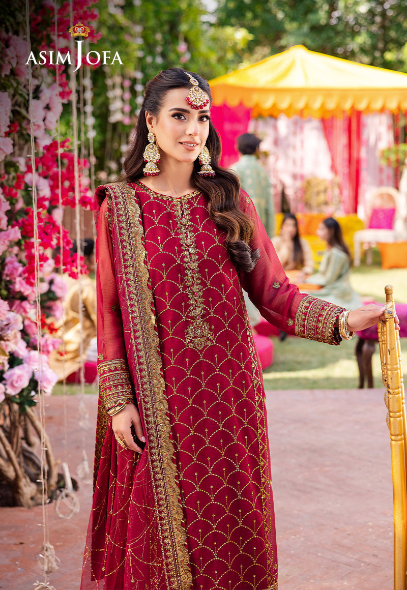 Asim Jofa 3 Piece Custom Stitched Suit - Red - LB287247