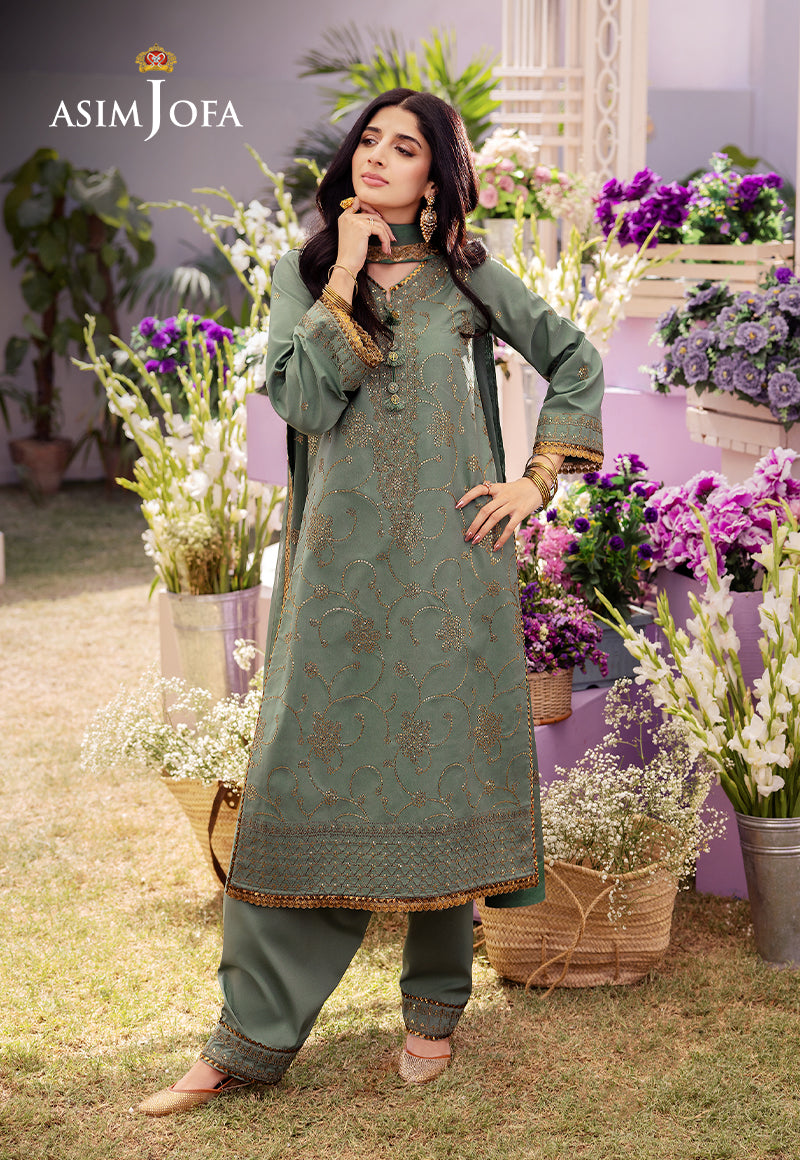 Asim Jofa 3 Piece Custom Stitched Suit - Green - LB286627