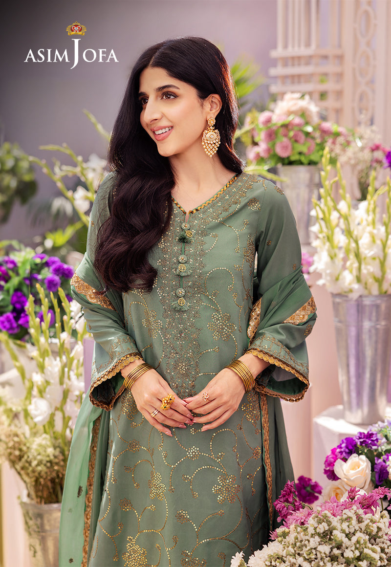 Asim Jofa 3 Piece Custom Stitched Suit - Green - LB286627