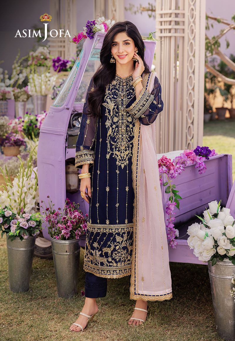 Asim Jofa 3 Piece Custom Stitched Suit - Blue - LB286621