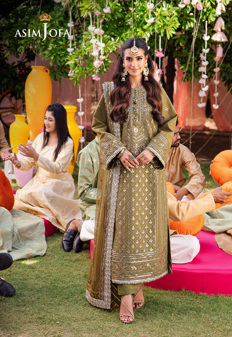 Asim Jofa 3 Piece Custom Stitched Suit - Green - LB287243