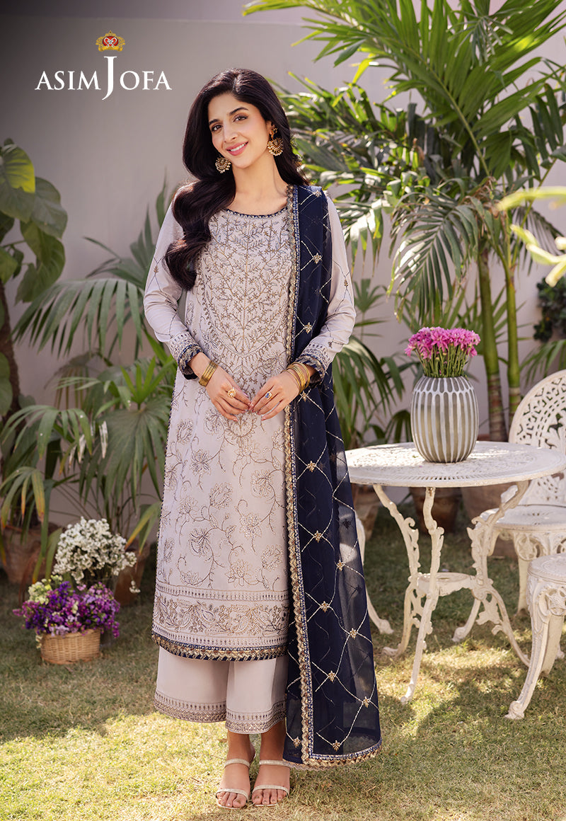 Asim Jofa 3 Piece Custom Stitched Suit - Gray - LB286629