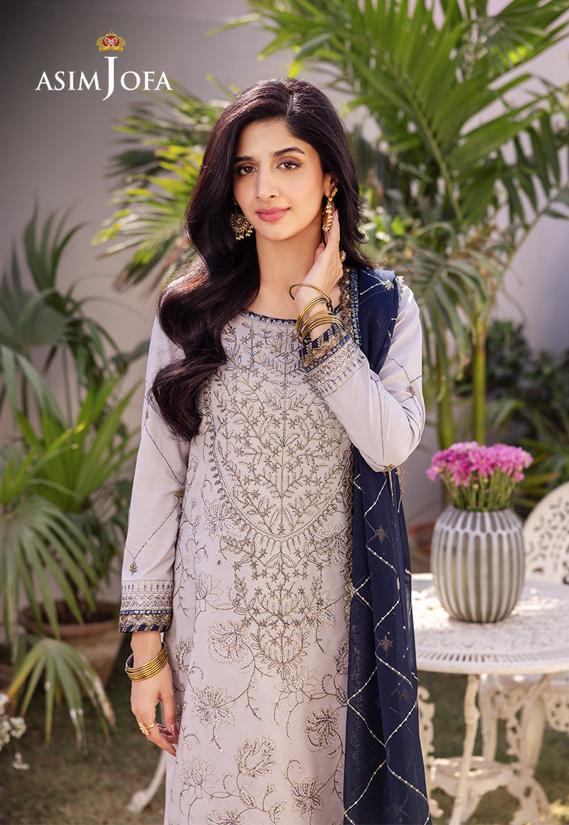 Asim Jofa 3 Piece Custom Stitched Suit - Gray - LB286629