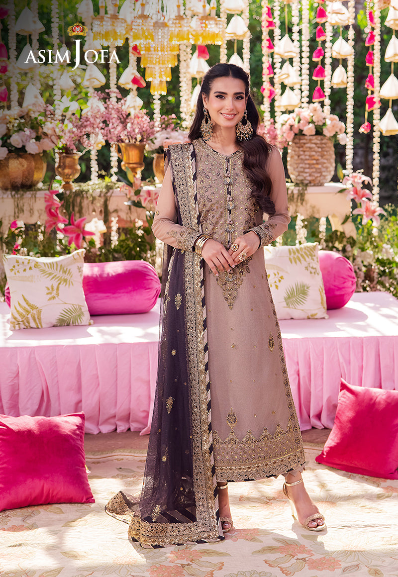 Asim Jofa 3 Piece Custom Stitched Suit - Beige - LB287246