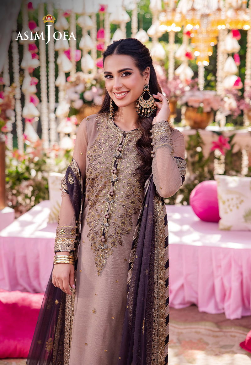 Asim Jofa 3 Piece Custom Stitched Suit - Beige - LB287246