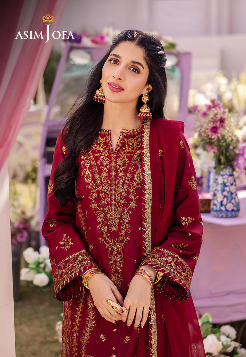 Asim Jofa 3 Piece Custom Stitched Suit - Red - LB286626