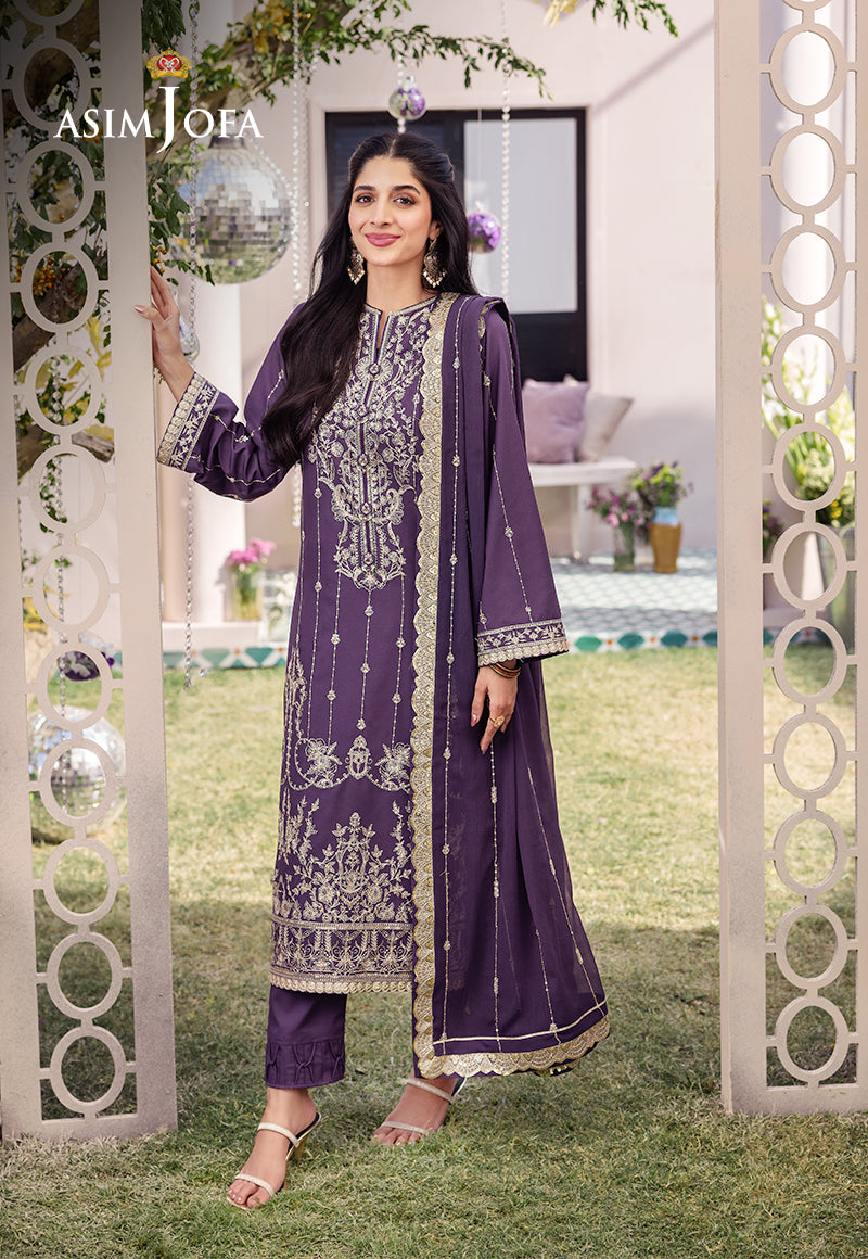 Asim Jofa 3 Piece Custom Stitched Suit - Purple - LB286630