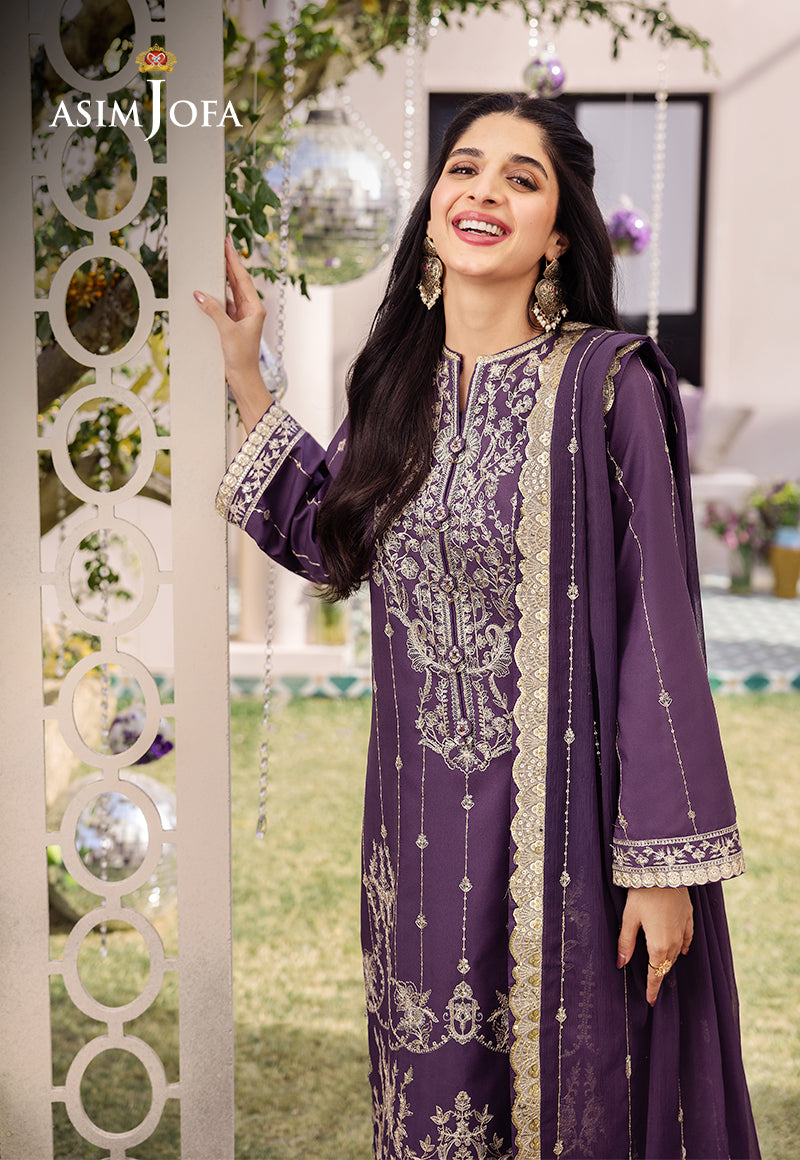 Asim Jofa 3 Piece Custom Stitched Suit - Purple - LB286630