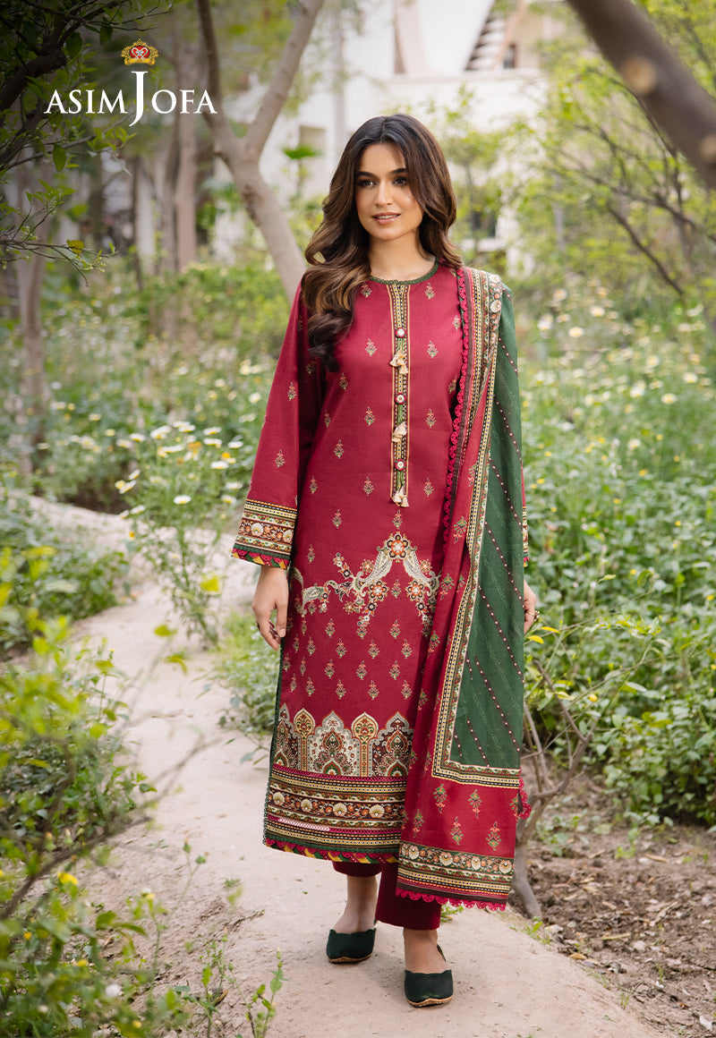 Asim Jofa 3 Piece Custom Stitched Suit - Red - LB286662