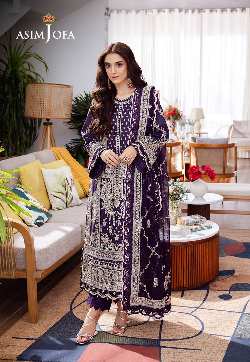 Asim Jofa 3 Piece Custom Stitched Suit - Purple - LB287351