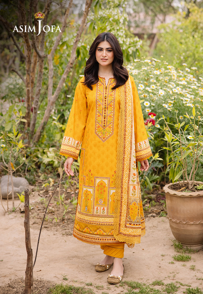 Asim Jofa 3 Piece Custom Stitched Suit - Yellow - LB286647