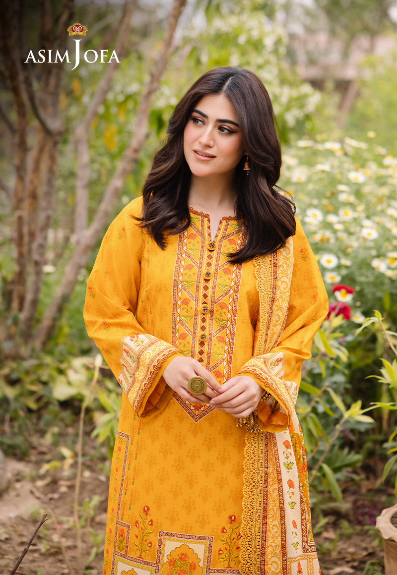 Asim Jofa 3 Piece Custom Stitched Suit - Yellow - LB286647