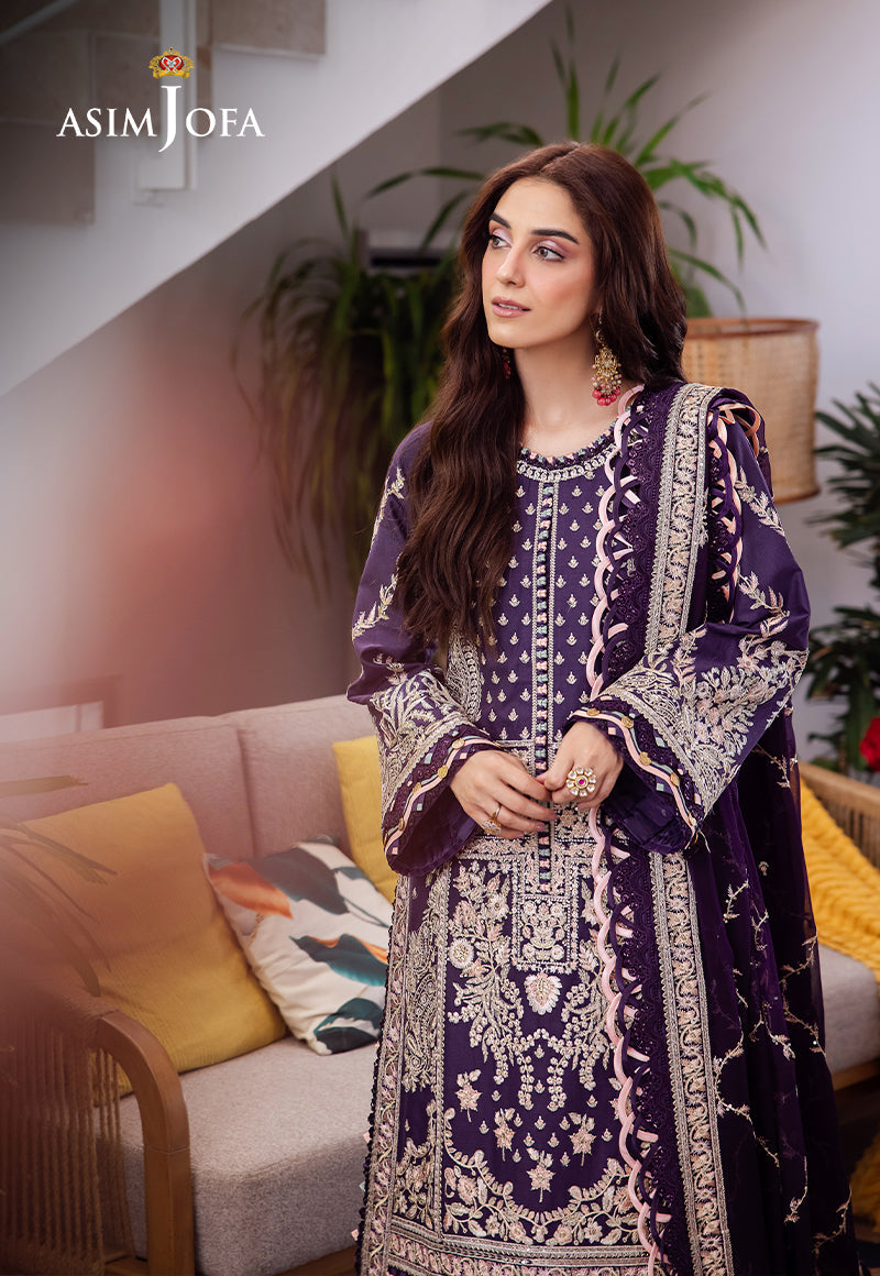 Asim Jofa 3 Piece Custom Stitched Suit - Purple - LB287351