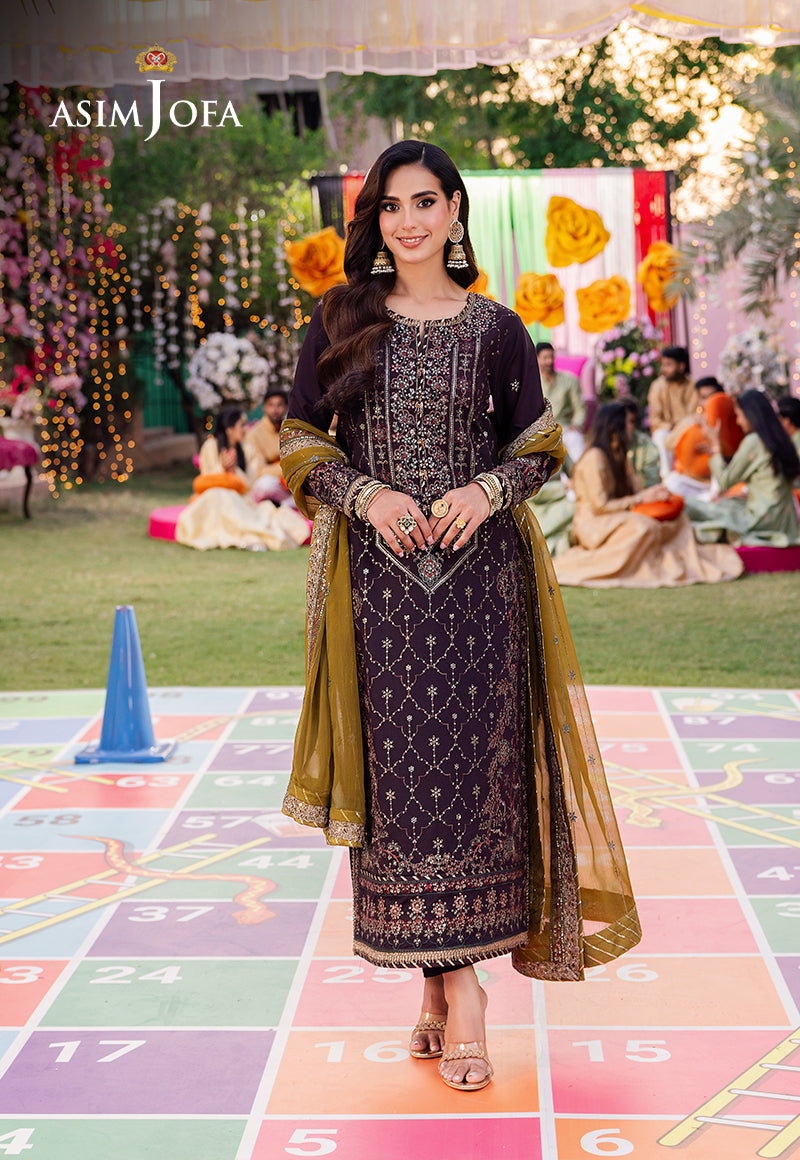 Asim Jofa 3 Piece Custom Stitched Suit - Brown - LB287248