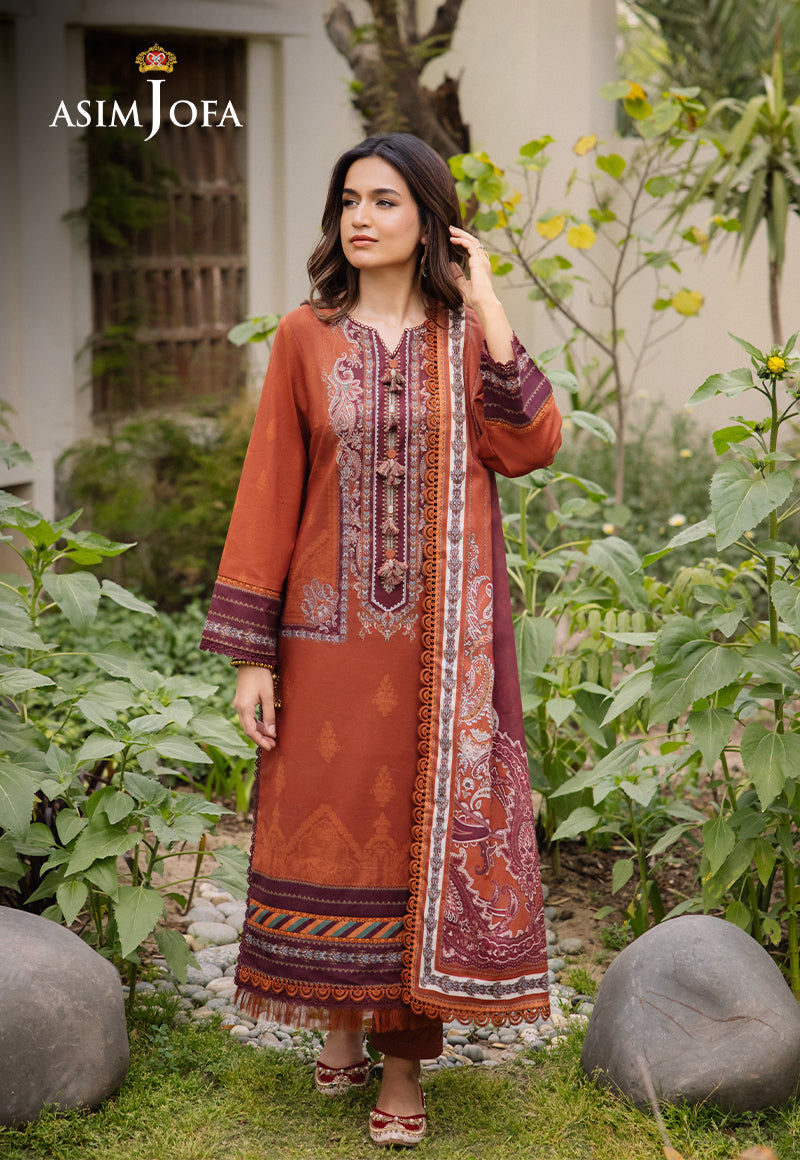 Asim Jofa 3 Piece Custom Stitched Suit - Brown - LB286659