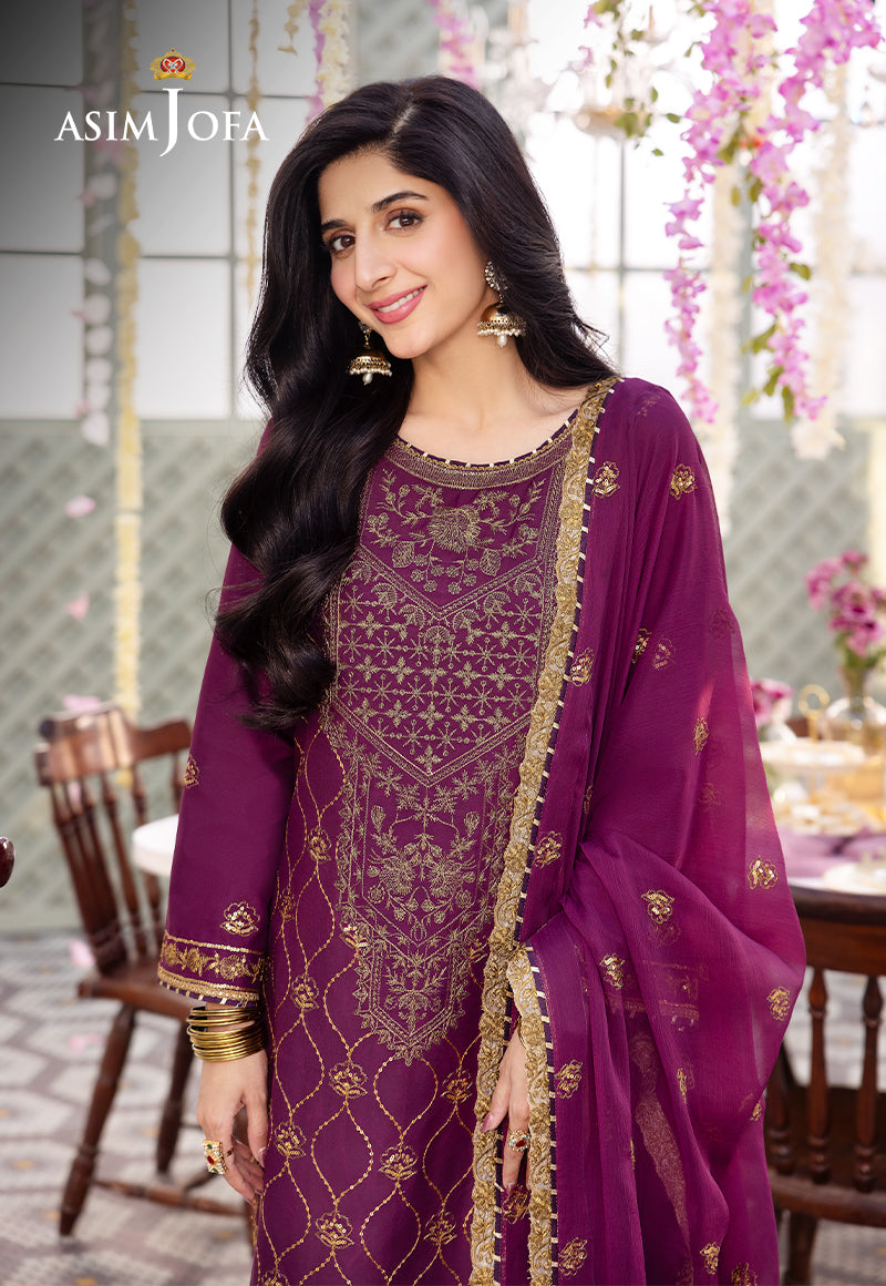 Asim Jofa 3 Piece Custom Stitched Suit - Purple - LB286632