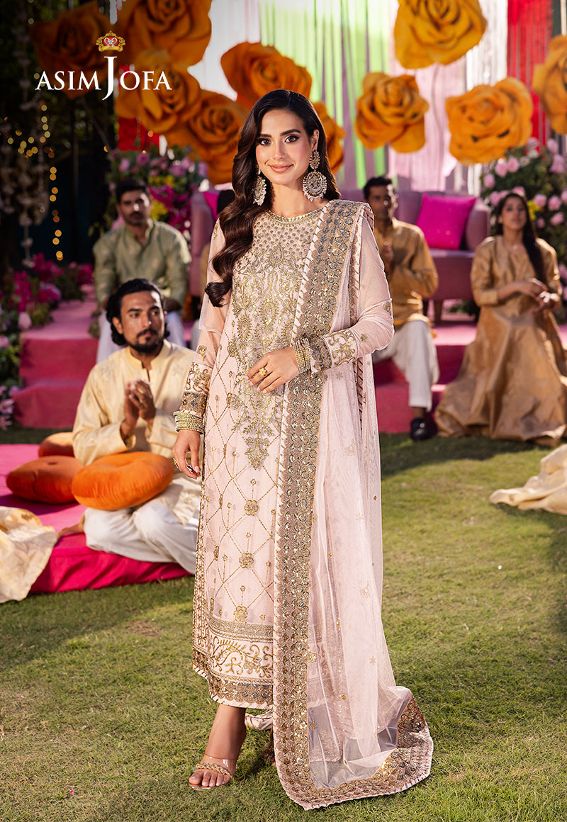 Asim Jofa 3 Piece Custom Stitched Suit - Peach - LB287245