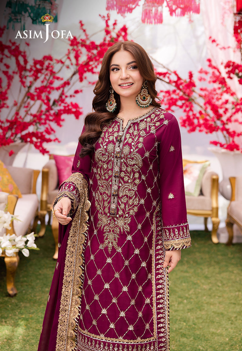 Asim Jofa 3 Piece Custom Stitched Suit - Purple - LB287258