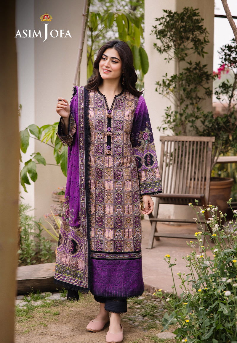 Asim Jofa 3 Piece Custom Stitched Suit - Purple - LB286657