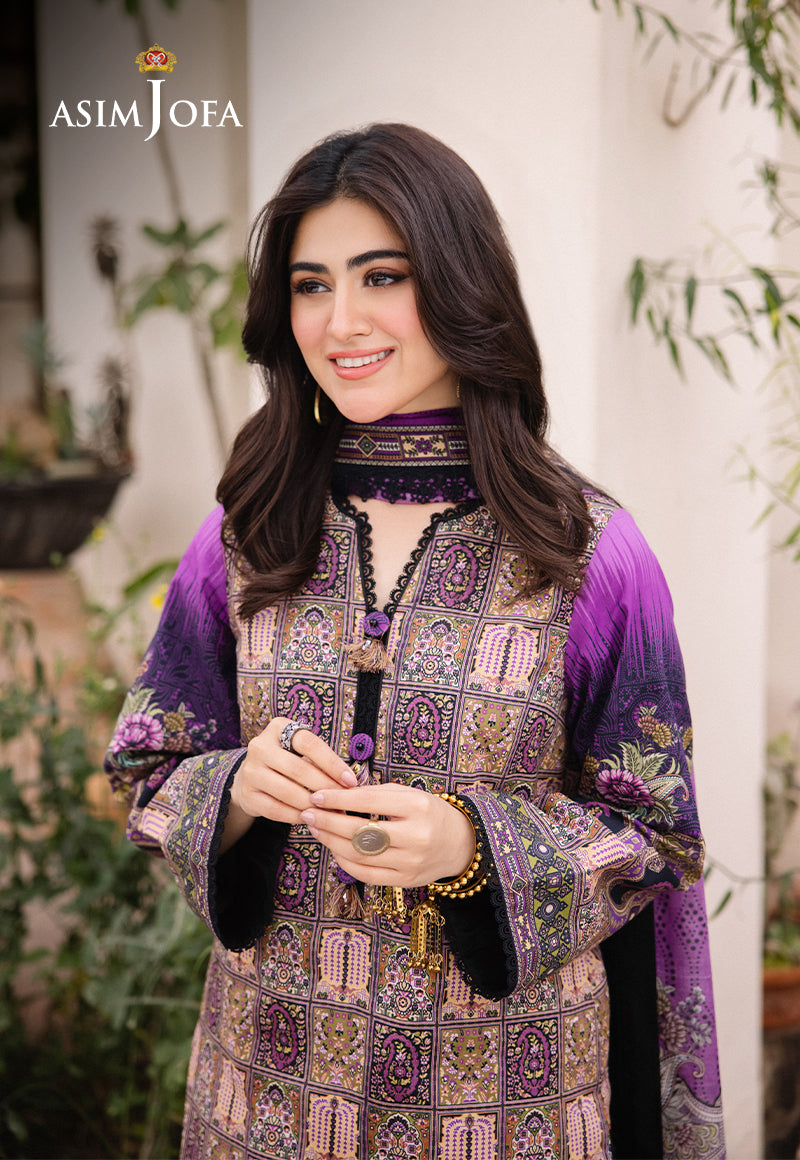 Asim Jofa 3 Piece Custom Stitched Suit - Purple - LB286657