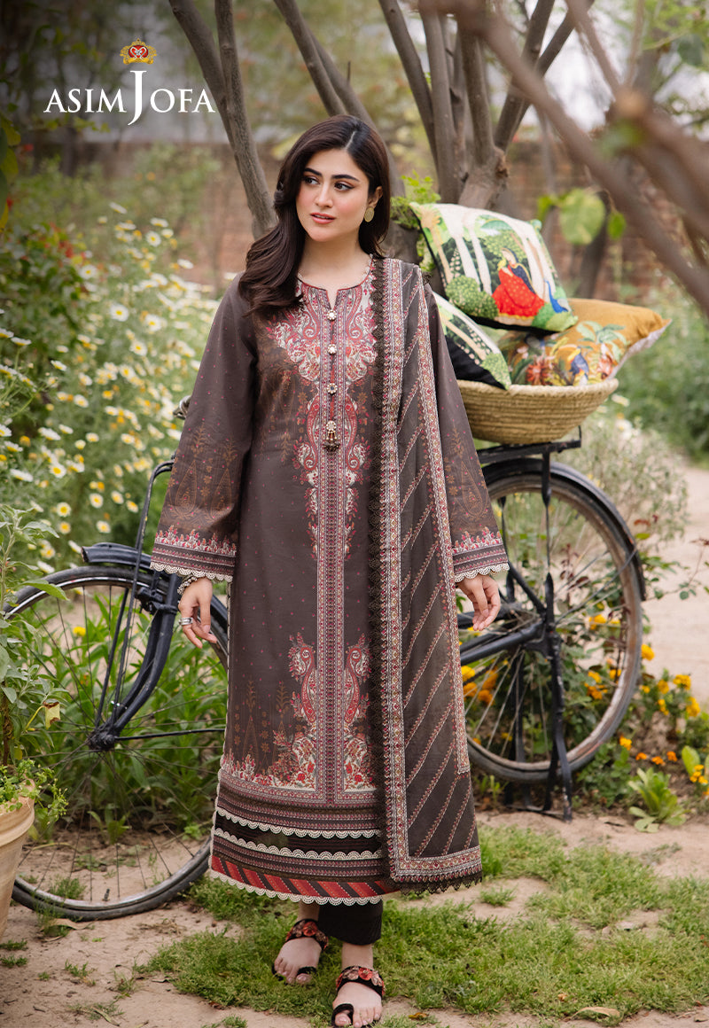 Asim Jofa 3 Piece Custom Stitched Suit - Brown - LB286660