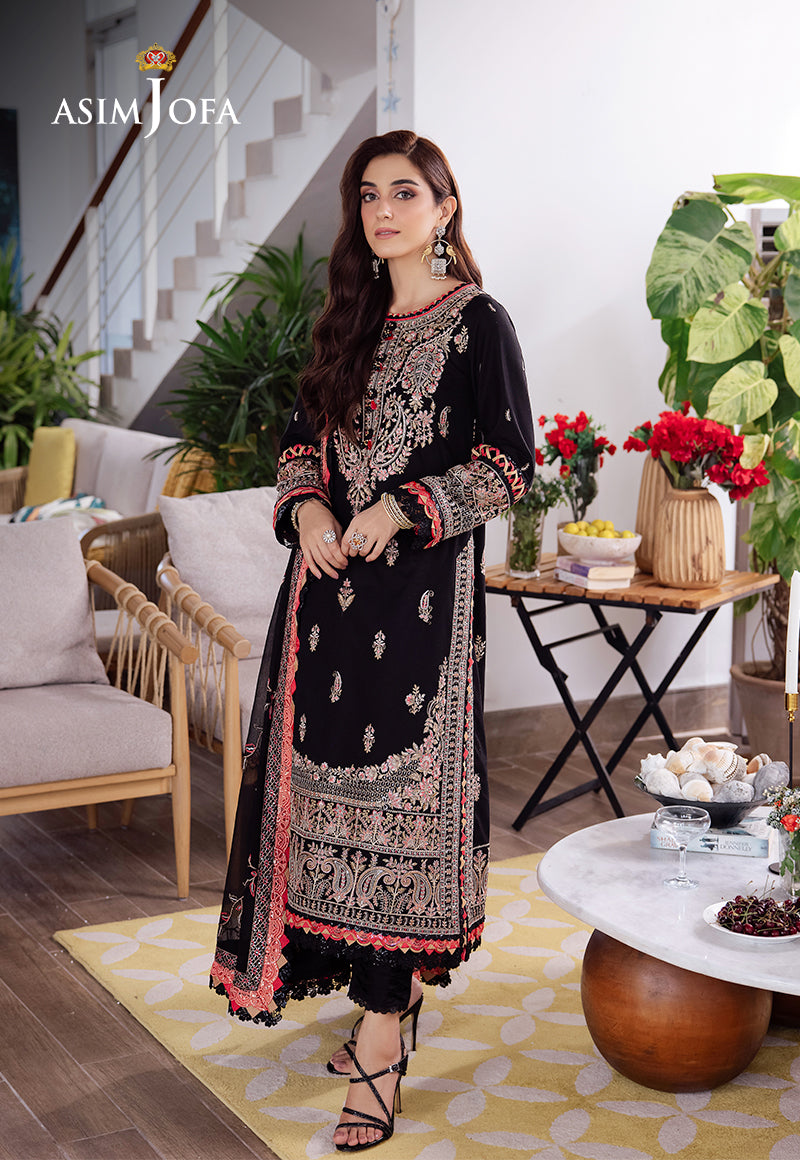 Asim Jofa 3 Piece Custom Stitched Suit - Black - LB287345