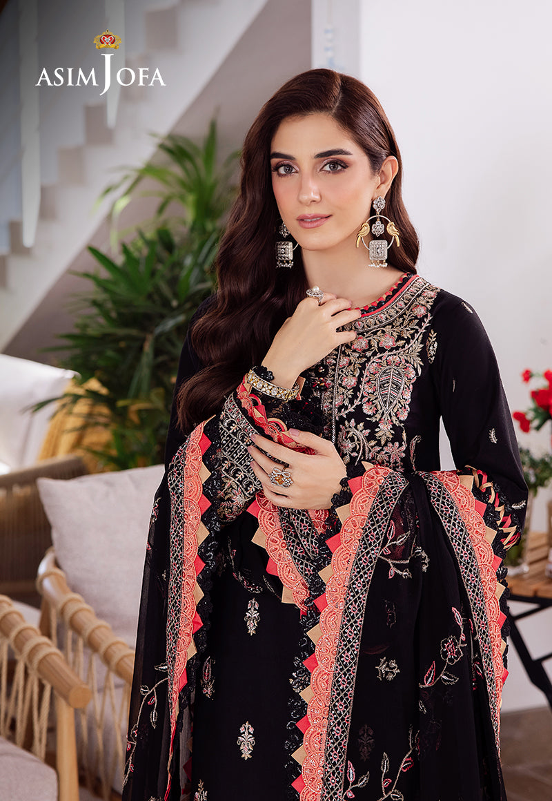 Asim Jofa 3 Piece Custom Stitched Suit - Black - LB287345