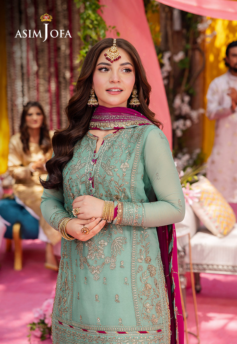 Asim Jofa 3 Piece Custom Stitched Suit - Aqua - LB287261