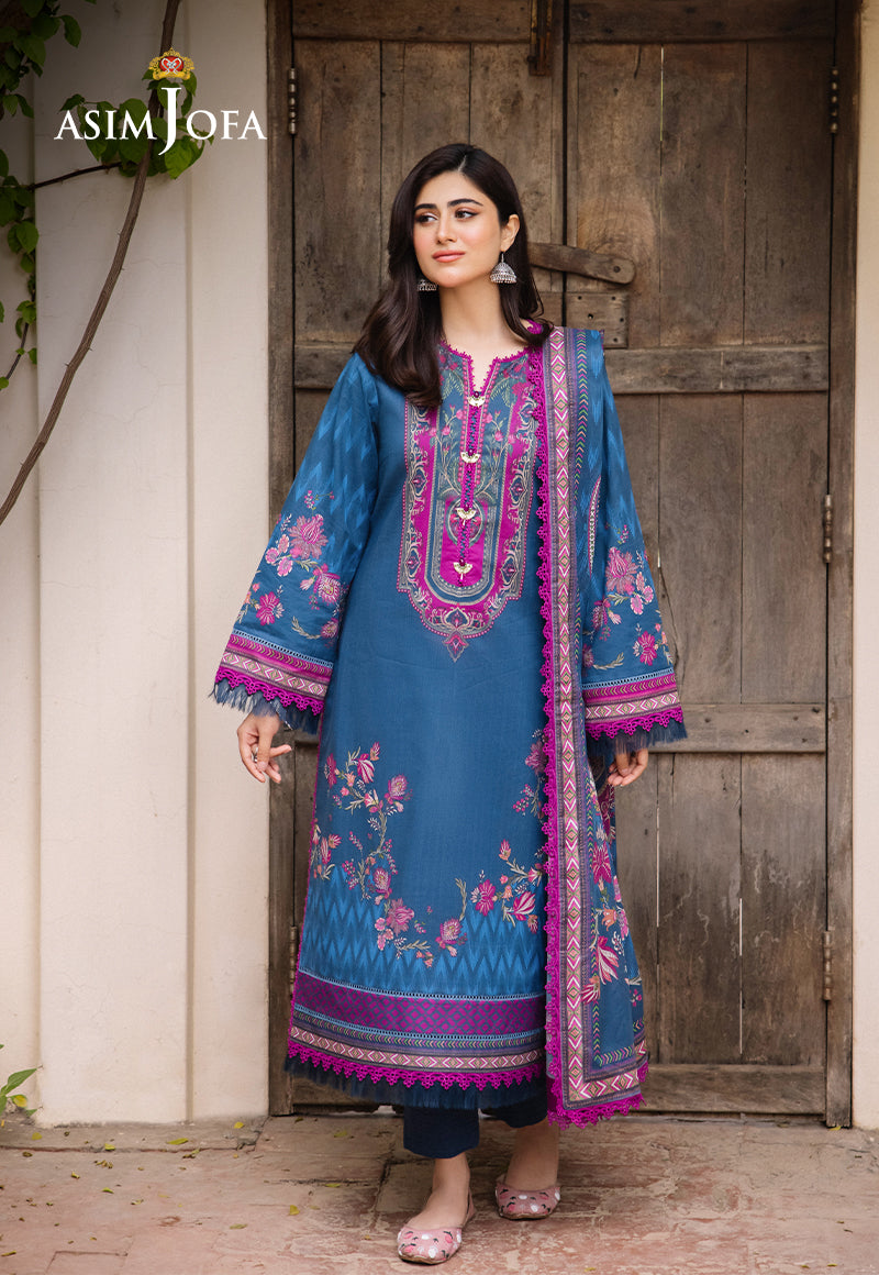 Asim Jofa 3 Piece Custom Stitched Suit - Blue - LB286655