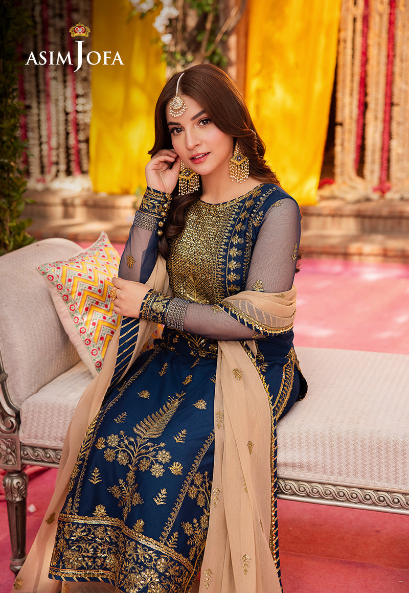 Asim Jofa 3 Piece Custom Stitched Suit - Blue - LB287256