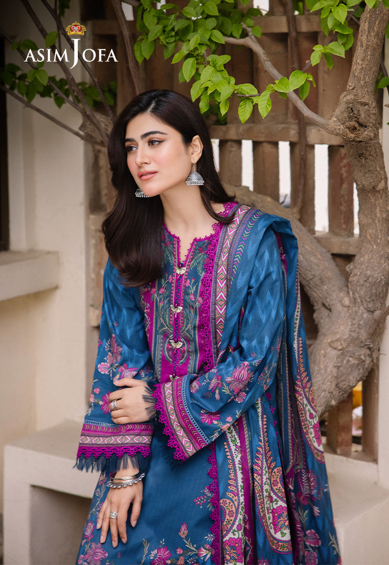 Asim Jofa 3 Piece Custom Stitched Suit - Blue - LB286655