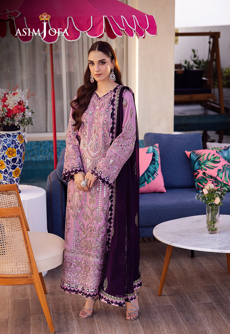 Asim Jofa 3 Piece Custom Stitched Suit - Purple - LB287354