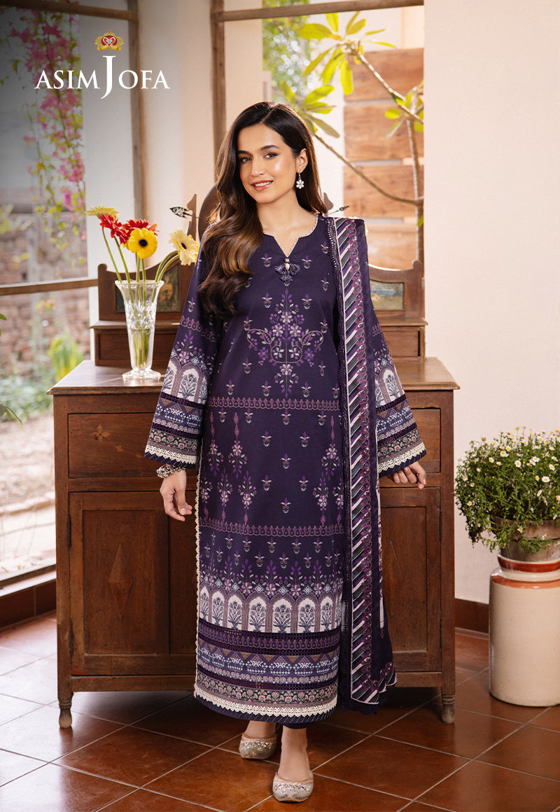 Asim Jofa 3 Piece Custom Stitched Suit - Purple - LB286653