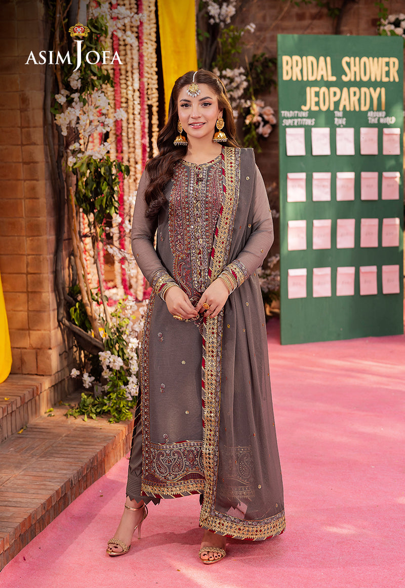 Asim Jofa 3 Piece Custom Stitched Suit - Gray - LB287257