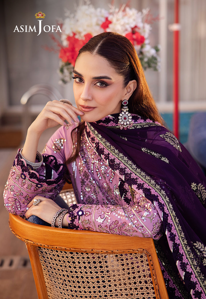 Asim Jofa 3 Piece Custom Stitched Suit - Purple - LB287354