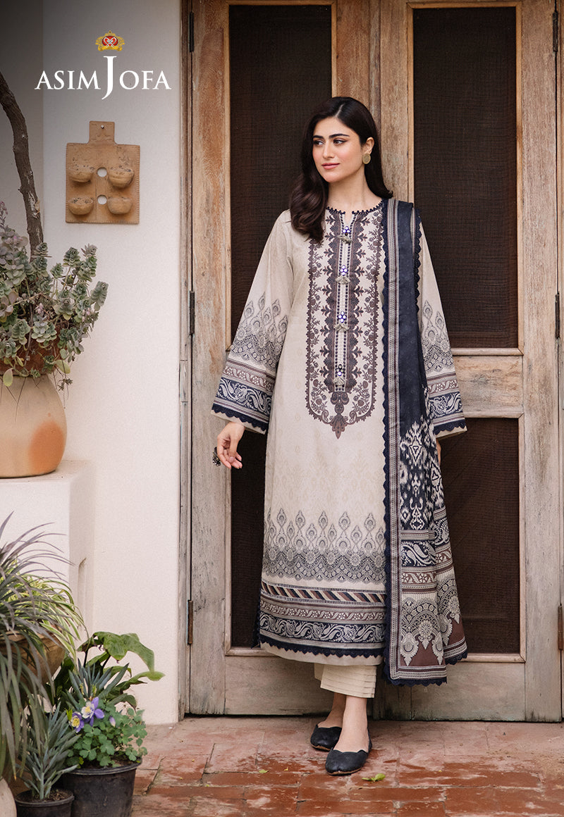 Asim Jofa 3 Piece Custom Stitched Suit - Beige - LB286663