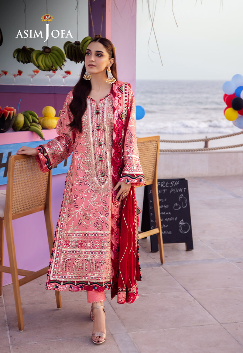 Asim Jofa 3 Piece Custom Stitched Suit - Pink - LB287352