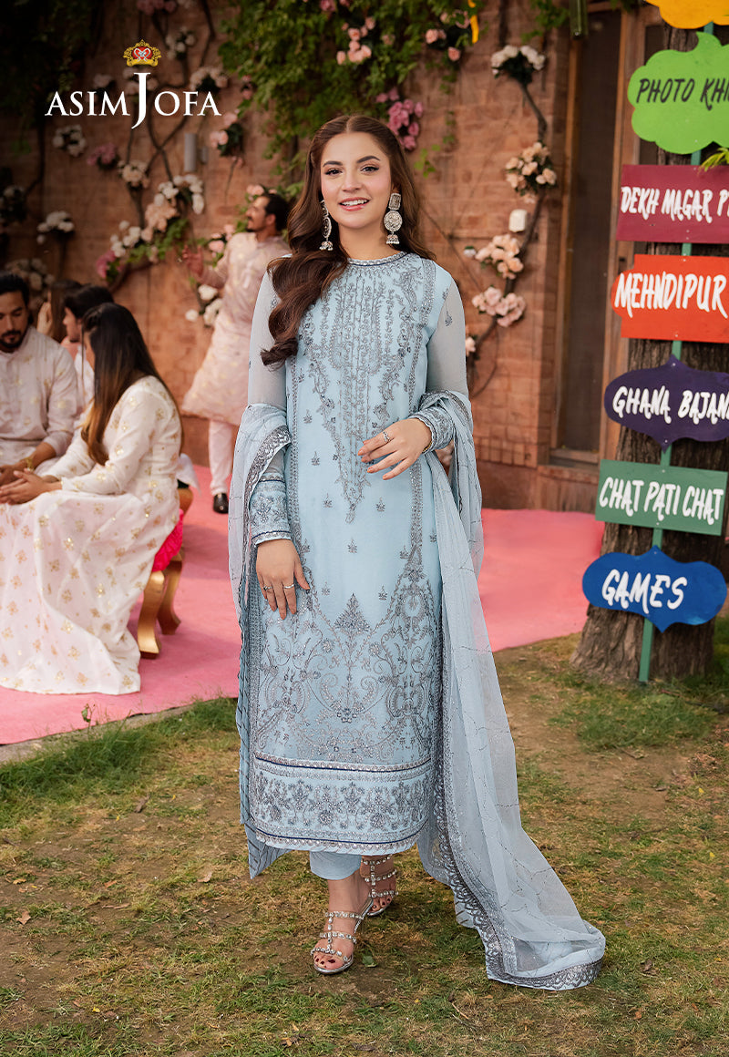 Asim Jofa 3 Piece Custom Stitched Suit - Aqua - LB287259