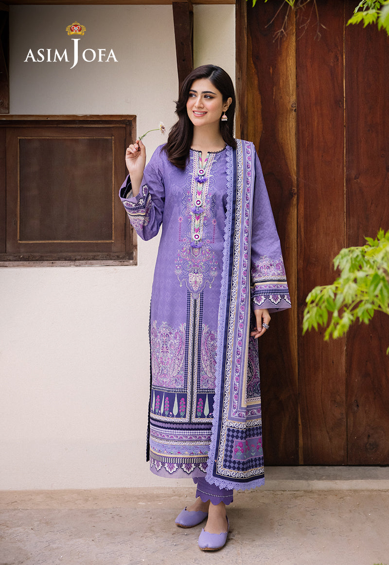 Asim Jofa 3 Piece Custom Stitched Suit - Purple - LB286646