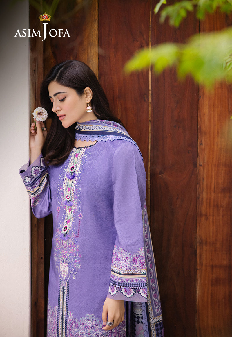 Asim Jofa 3 Piece Custom Stitched Suit - Purple - LB286646