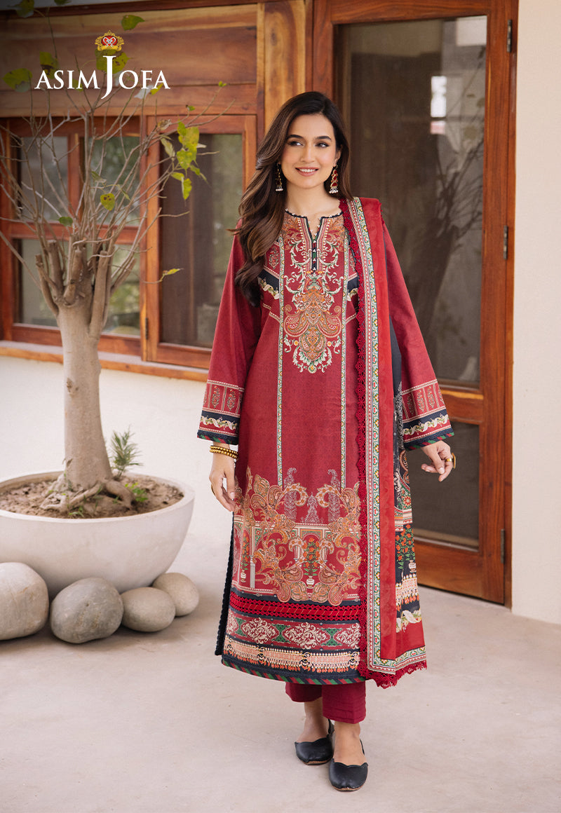 Asim Jofa 3 Piece Custom Stitched Suit - Red - LB286651