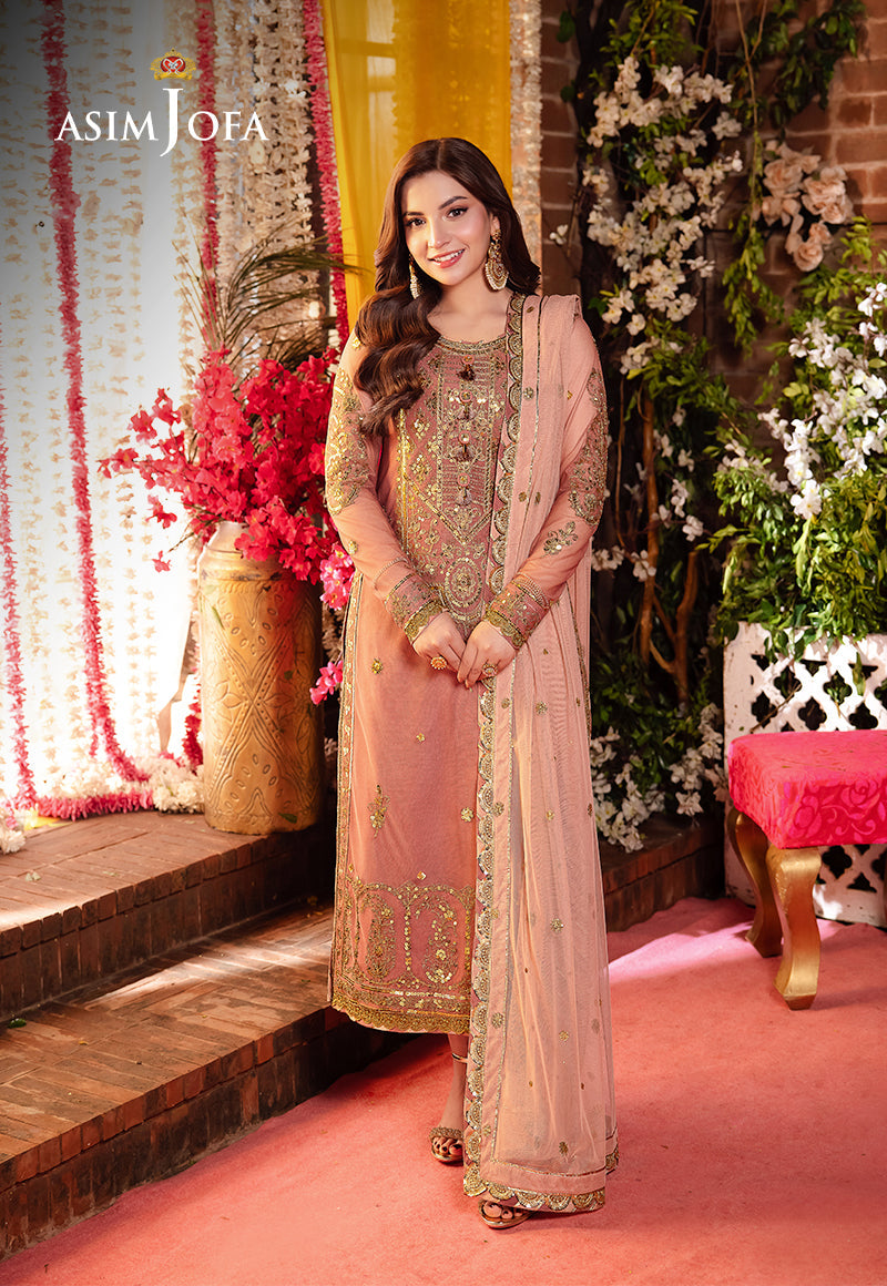 Asim Jofa 3 Piece Custom Stitched Suit - Pink - LB287253