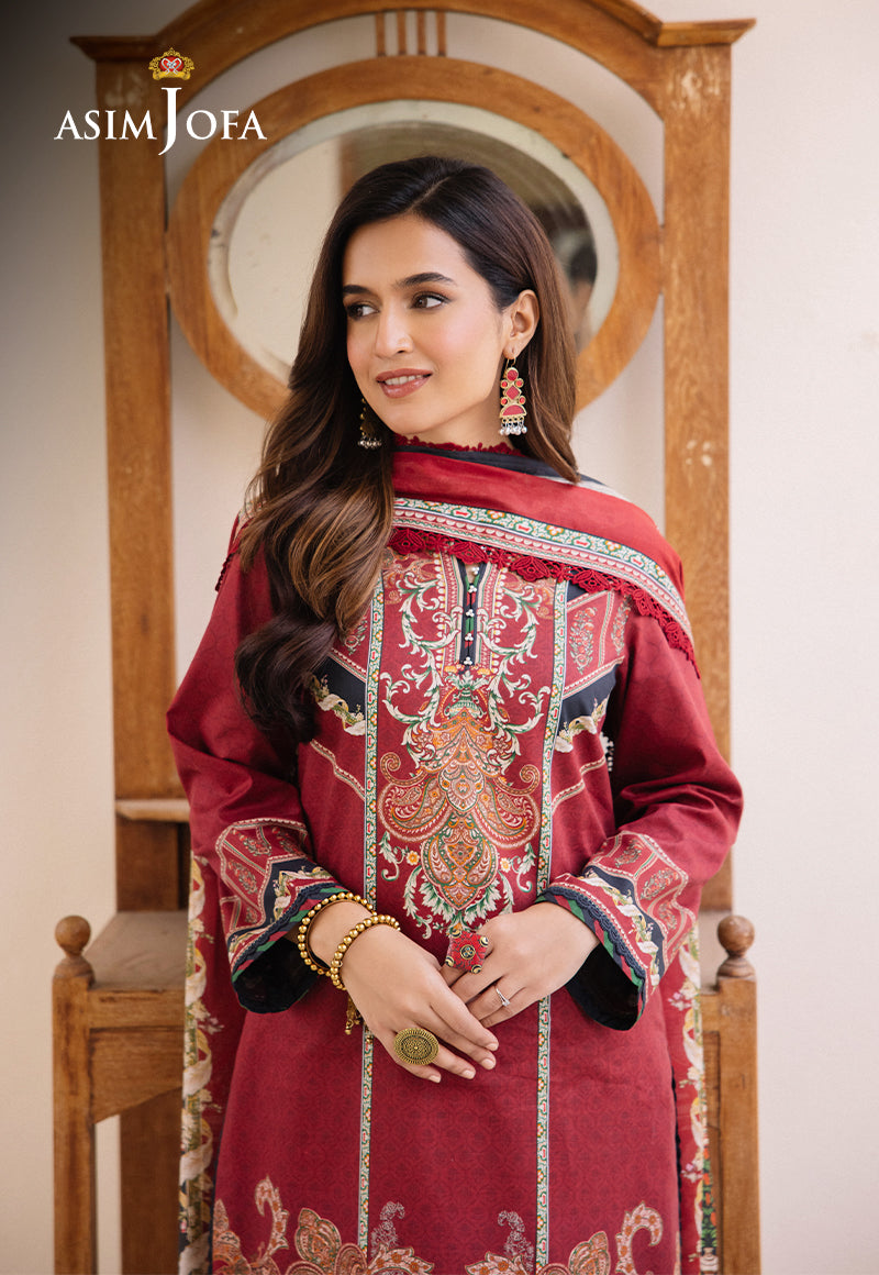 Asim Jofa 3 Piece Custom Stitched Suit - Red - LB286651