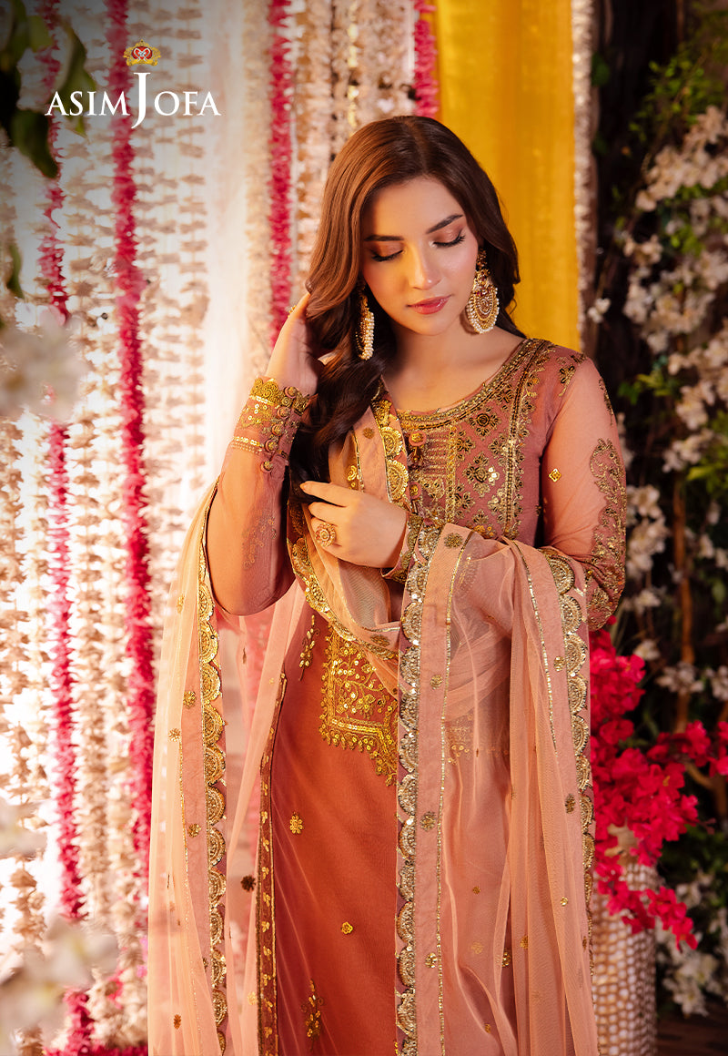 Asim Jofa 3 Piece Custom Stitched Suit - Pink - LB287253