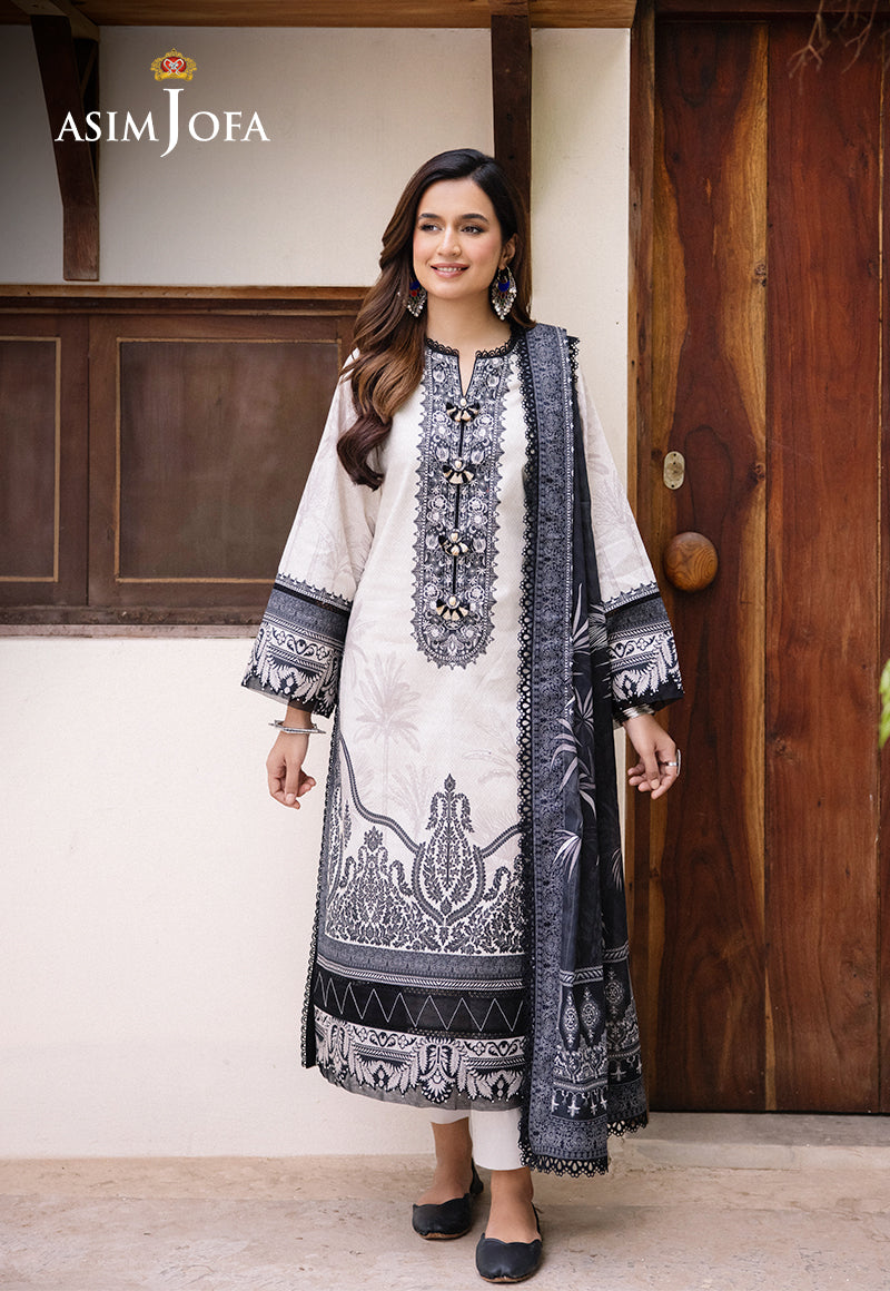 Asim Jofa 3 Piece Custom Stitched Suit - Off-White - LB286656