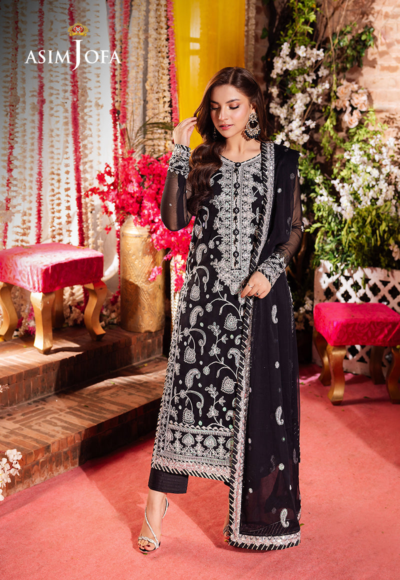 Asim Jofa 3 Piece Custom Stitched Suit - Black - LB287255