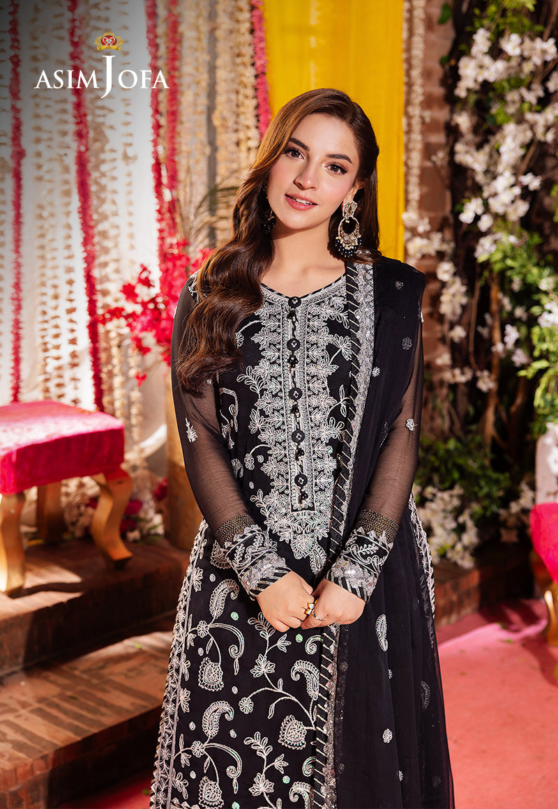 Asim Jofa 3 Piece Custom Stitched Suit - Black - LB287255