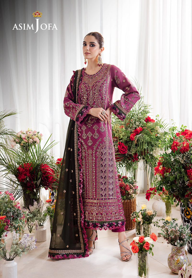 Asim Jofa 3 Piece Custom Stitched Suit - Purple - LB287346